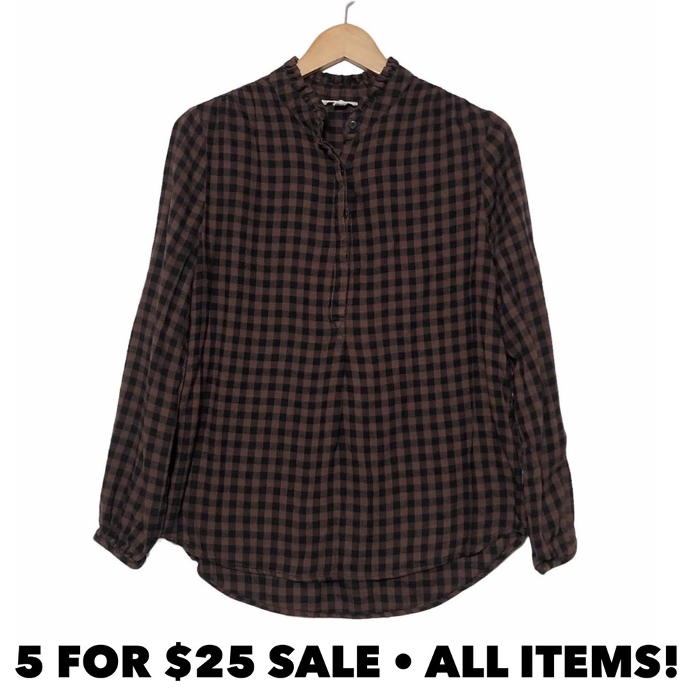 Beach Lunch Lounge Plaid Flannel Popover Blouse